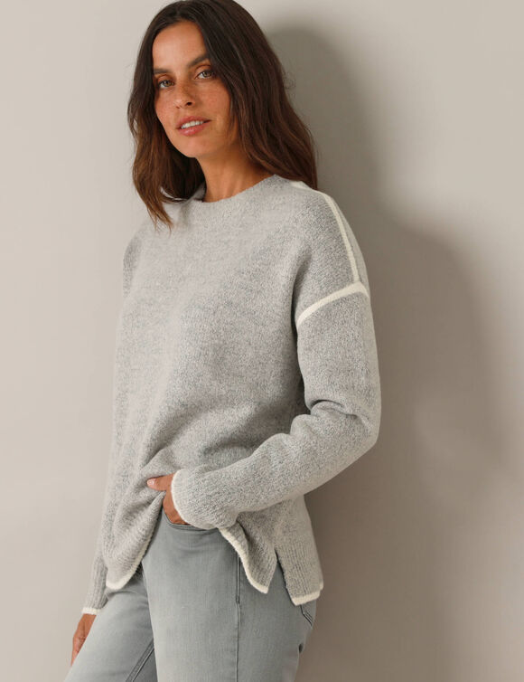 Pull bicolore en maille moelleuse (gris chiné) Pull bicolore en maille moelleuse (gris chiné)